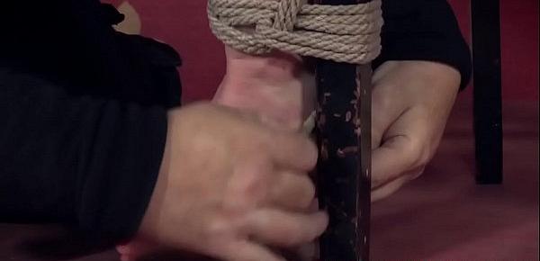  Chained bdsm sub tied up and and toyed
